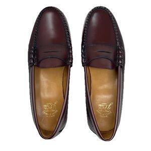 J Crew Penny Loafers Mens 8.5 Burgundy Leather Slip On Dress Shoes Classic Italy